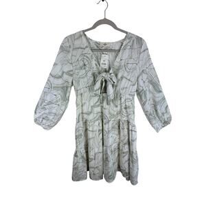 Entro NWT Sage Green Cream 3/4 Balloon Sleeve Tiered Ruffled Above Knee Dress S
